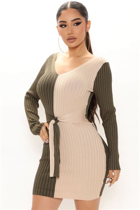 Autumn Falls Sweater Mini Dress Olive Combo Fashion Nova Dresses