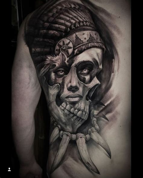 Pin By Derald Hallem On Skull Art Indian Skull Tattoos Warrior