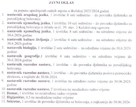 Javni Oglas Osnovna Kola Travnik