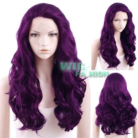 24 Heat Resistant Long Curly Wavy Dark Purple Lace Front Hair Wig