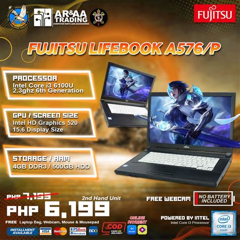 Laptop Fujitsu Lifebook A576 P Intel Core I5 6100u 6th Gen 4gb Ddr3 500gb Hdd Issue No Battery