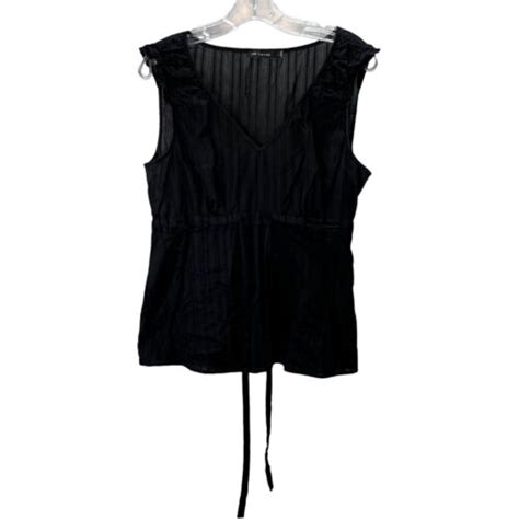 The Limited Blouse Top L Black Semi Sheer Ruffles Drawstring Waist