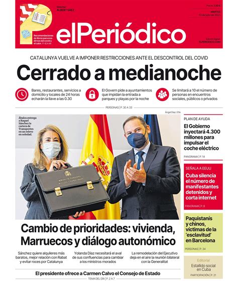 La portada de EL PERIÓDICO del 13 de julio de 2021