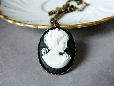 Black Lady Cameo Necklace Victorian Woman Cameo Necklace Etsy