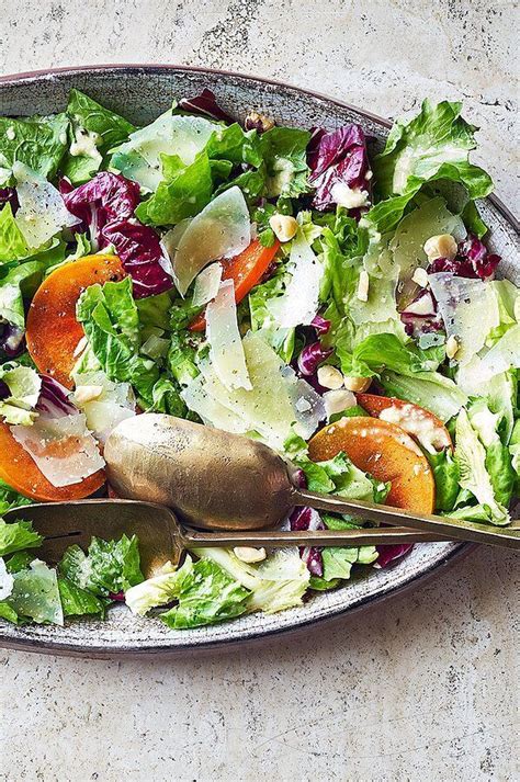 Bitter Greens Salad With Persimmons Manchego And Hazelnut Vinaigrette Recipe Bitter Greens