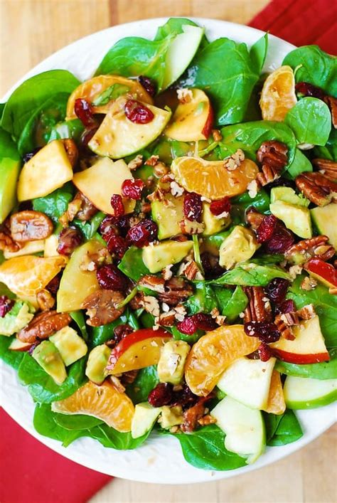 Apple Cranberry Spinach Salad With Pecans Avocados And Balsamic