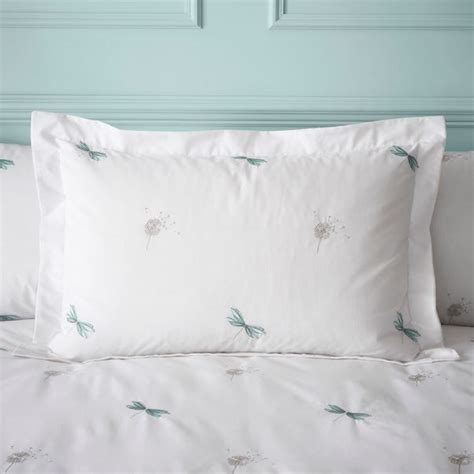 Dragonflies Embroidery Seafoam Oxford Pillowcase Dunelm