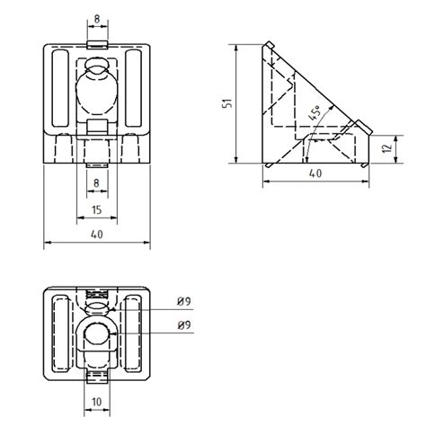 Angle Connector 45 40 I Typ Slot 8 MOTEDIS