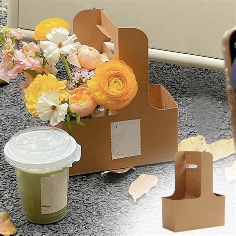 Cup Disposable Drink Carrier With Handle Supkiir Kraft Paperboard