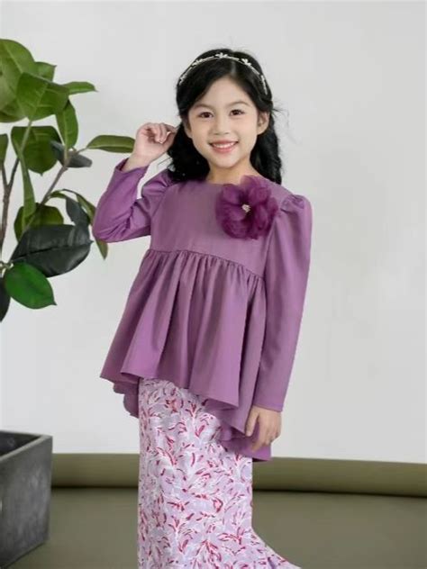 Baju Kurung Peplum Batik Cotton Baju Raya Budak Perempuan 2024 Lazada