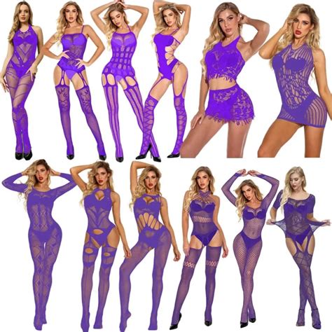 Sexy Mesh Fishnet Purple Bodystockings Sex For Women Erotic Lingerie