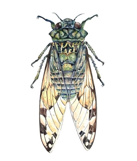 Acuarela cigarra insecto acuarela ilustración Vector Premium