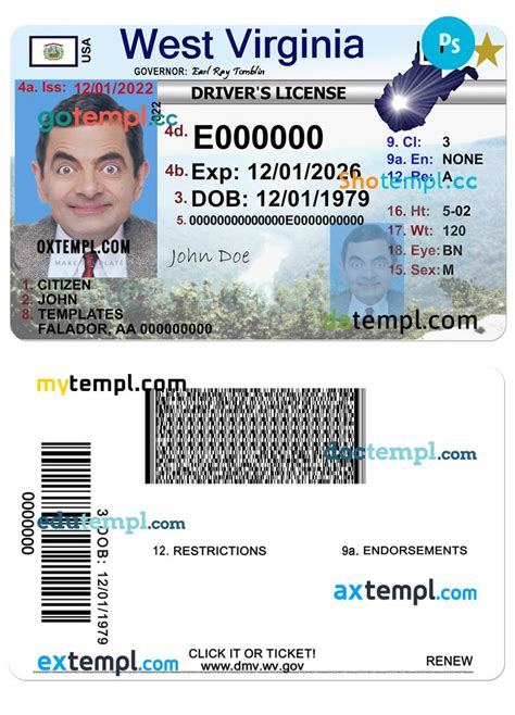 Usa West Virginia Driving License Template In Psd Format