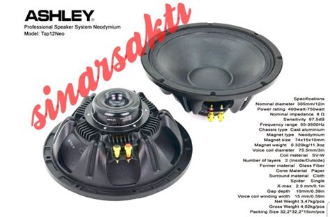 Jual SPEAKER ASHLEY TOP 12NEO 12 INCH 400PWATT 750WATT MAGNET NEODYMIUM