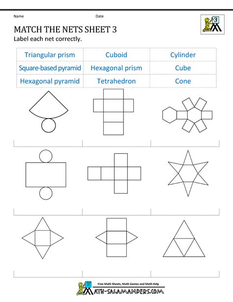 Nets Of 3d Shapes Worksheet