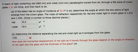 Solved A Beam Of Light Containing Red Nm And Violet Chegg