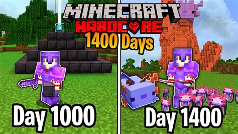 I Survived 1400 Days In Hardcore Minecraft Rare Blue Axolotl Youtube