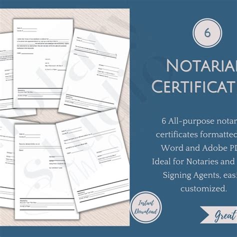 6 Notarial Certificates For Notaries And Loan Signing Agents Etsy