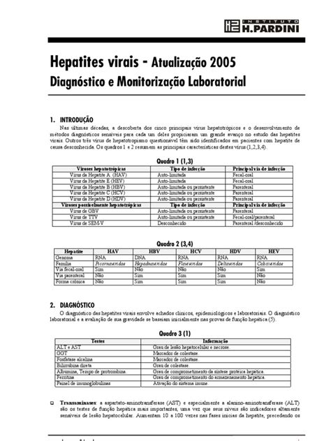 Hepatites Virais Atualização 2005 Diagnóstico E Monitorização Laboratorial