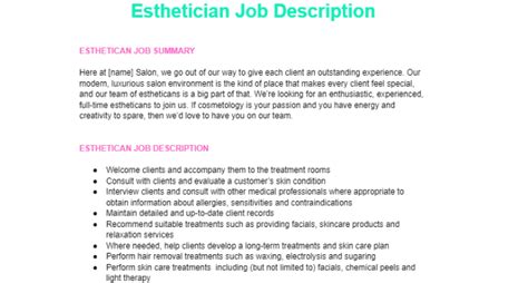 Esthetician Job Description For Zolmi