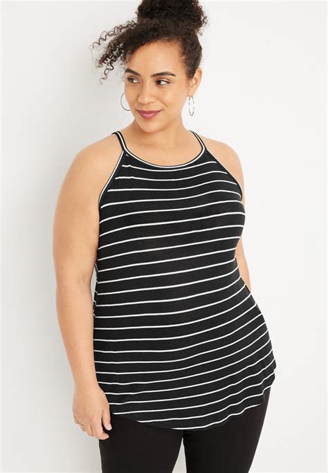 Plus Size 247 Flawless Striped High Neck Tank Top Maurices