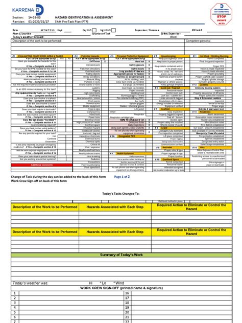 14 03 00 Daily Pre Task Plan Ptp Pdf Personal Protective