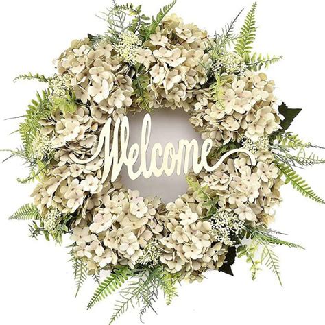 Spring Wreath For Front Door Wreath 18 Inch Green Hydrangea Wreath Summer Wreath Handmade Hello