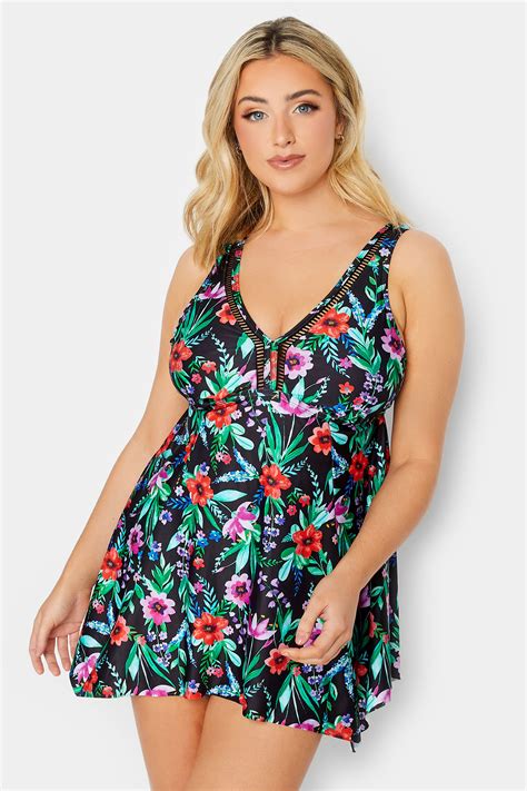 Yours Plus Size Black Floral Print Tankini Top Yours Clothing