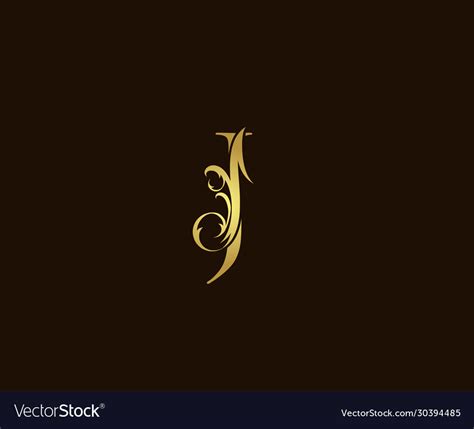 Luxury Gold Classic J Floral Logo Icon Royalty Free Vector