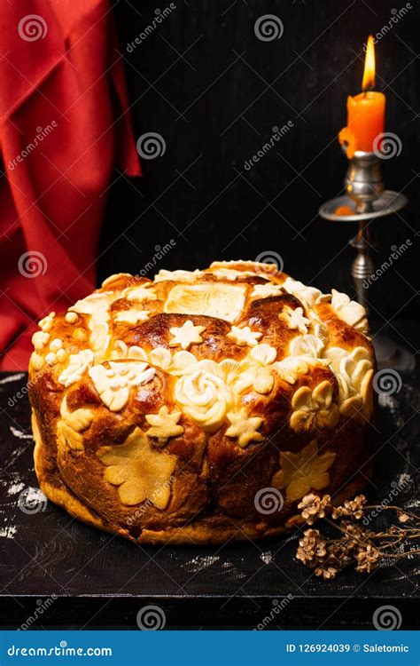 Serbian Slava Bread Decorated In Traditional Style Stock Photo