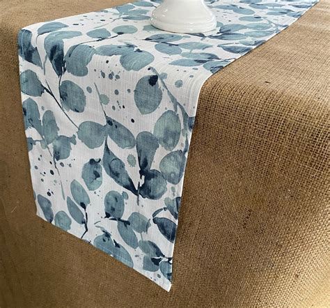 Blue Eucalyptus Leaves Table Runner Vine Leaf Table Linens Etsy