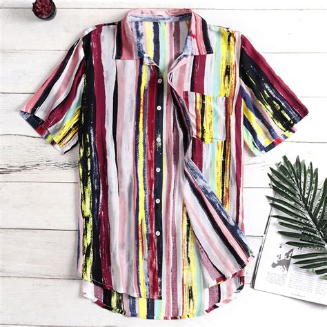 Mens striped casual vacation beach shirts plus size Sale - Banggood.com