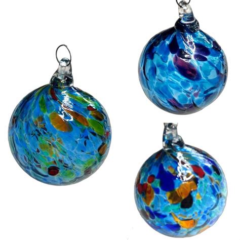 3 Hand Blown Glass Multi Colored Ornaments Ball 3 Inch Etsy