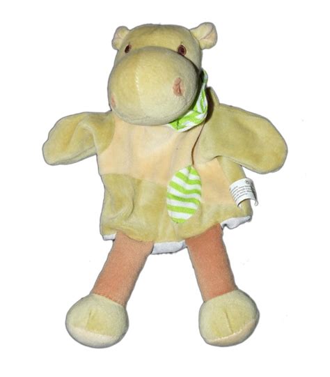 Doudou Marionnette Hippopotame Vert Beige Jja