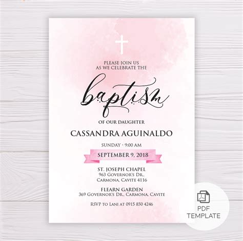 Pink Baptism Invitation Template | Dgtally