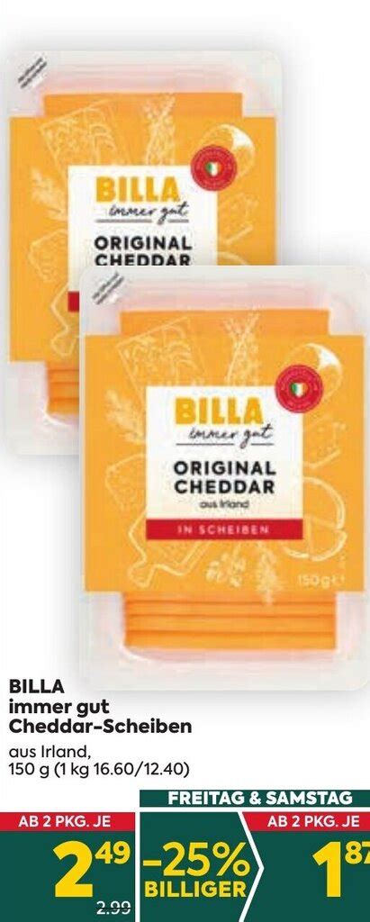 BILLA Immer Gut Cheddar Scheiben Aus Irland 150 G Angebot Bei Billa