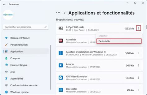 Désinstaller un logiciel ou application sur Windows 11