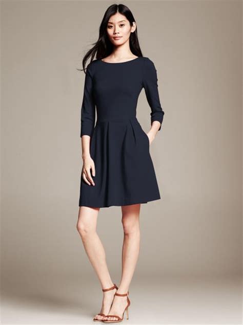 Banana Republic Ponte Fit And Flare Dress In Blue Classic Navy Lyst