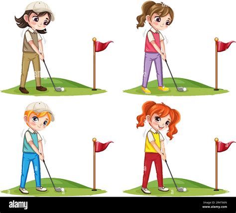 Isolated Professional Golfer Cartoon Character Set Illustration Stock