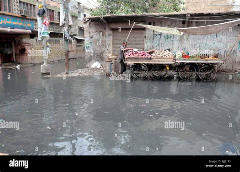 View Of Stagnant Rainwater And Sewerage Water Causing Of Poor Sewerage