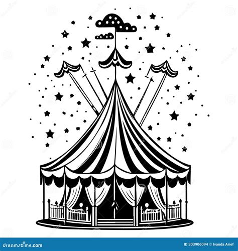 Carnival Circus Tent Engraving Illustration Sketch Hand Draw Stock