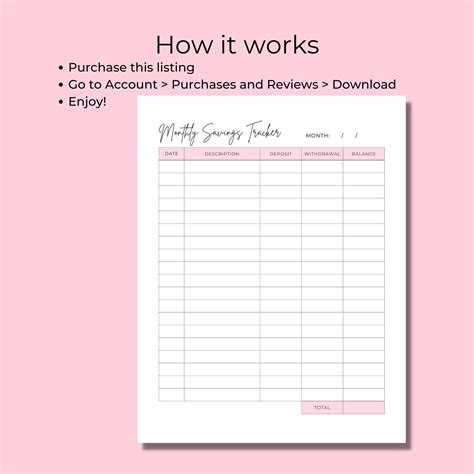 Monthly Savings Tracker Printable Savings Account Sheet Etsy