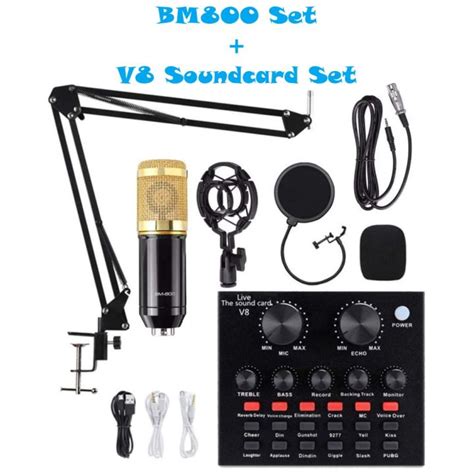 Ready Stock V8 Sound Card BM800 Mic Set Condenser Microphone Live