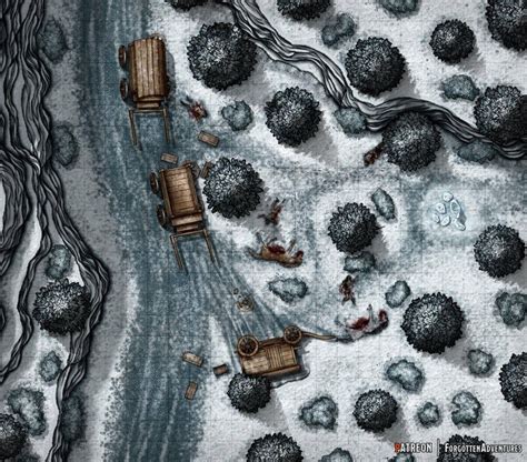 Oc Art 25x22 Winter Ambush Site Battle Map Battlemaps Fantasy