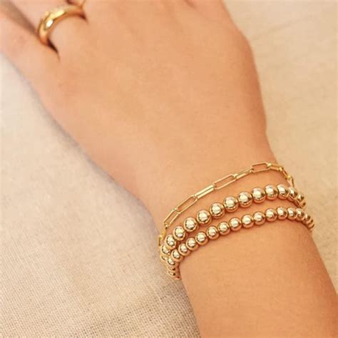 14k Gold Bracelets For Women Trendy Bangle Cuff Chain Bracelets Set Gold Plated Ebay