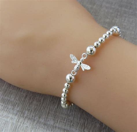 Sterling Silver Bee Bracelet Sideways Bee Charm Bracelet Gift For Bee