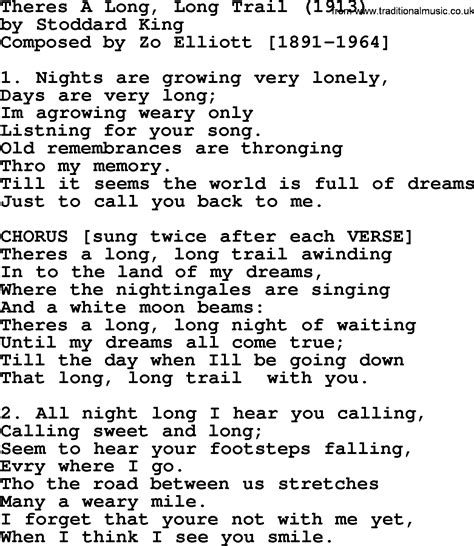 World War One Ww Era Song Lyrics For There S A Long Long Trail