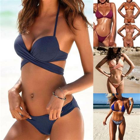 Conjunto De Bikini De Vendaje Con Sujetador Acolchado Para Mujer Traje