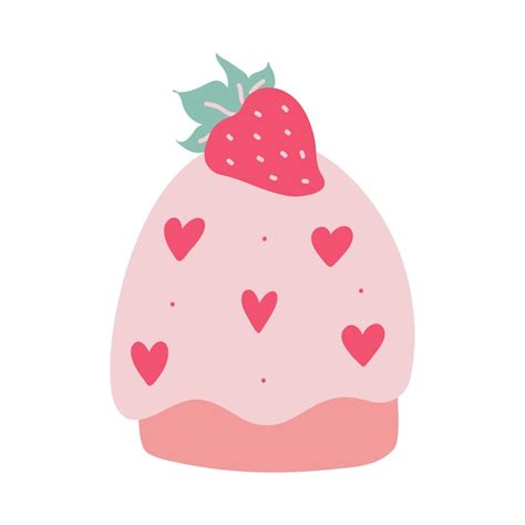 Doodle Cupcake Aux Fraises Sucrées Avec Illustration Vectorielle De