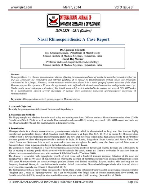 Pdf Nasal Rhinosporidiosis A Case Report